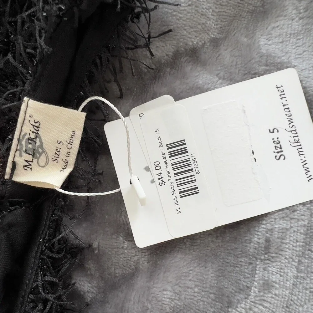 M.L. Kids Girls Size 5 Black Shaggy Shabby Chic NWT Bell Sleeve Tunic Top Lined - Picture 7 of 8